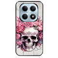 Coque noire taperso pour POCO M8 5G et PRO 5G avec motif tete de mort floral protection antichoc personnalisée