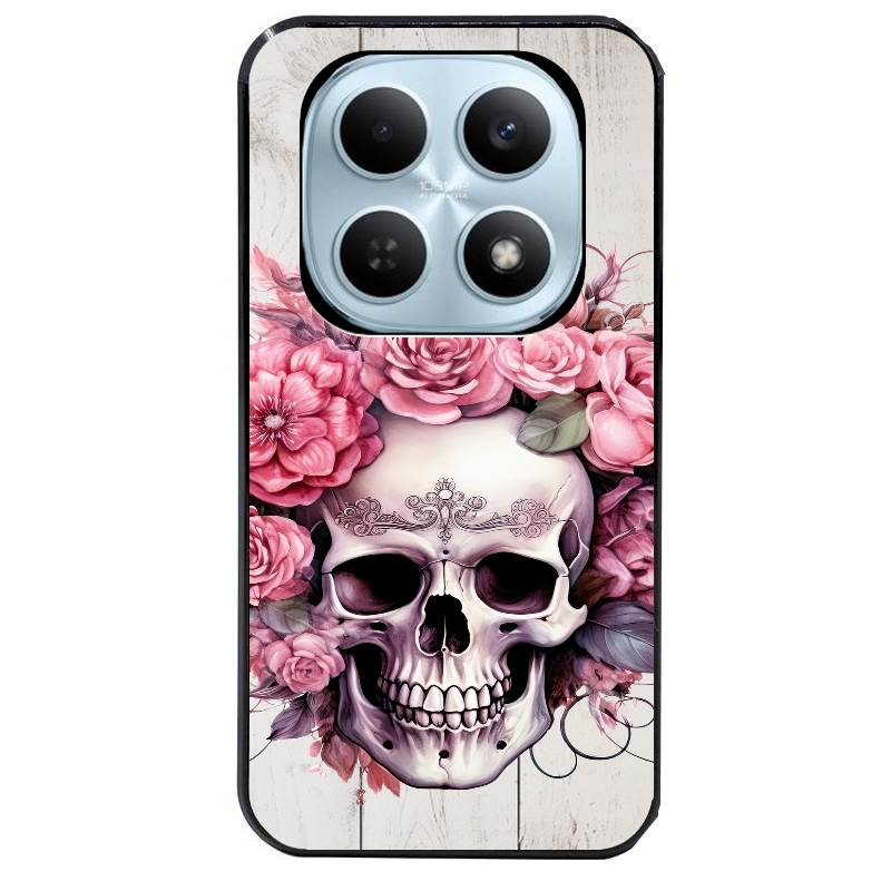Coque noire taperso pour POCO M8 5G et PRO 5G avec motif tete de mort floral protection antichoc personnalisée