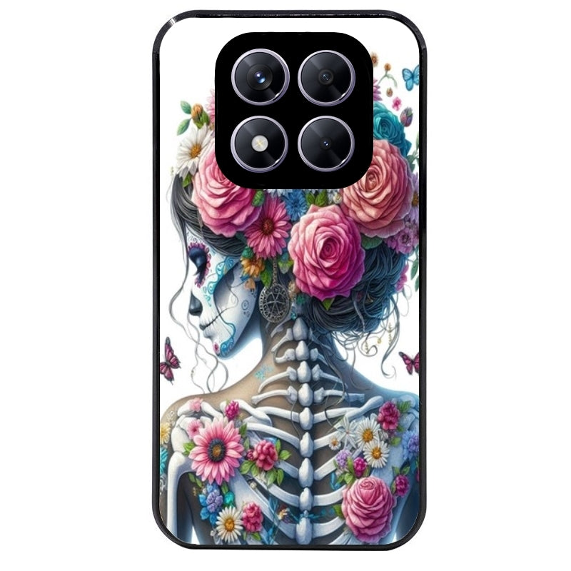 Coque noire taperso pour Redmi Note 14 et PRO PLUS 4G 5G avec motif tete de mort calavera papillon protection antichoc personnalisée
