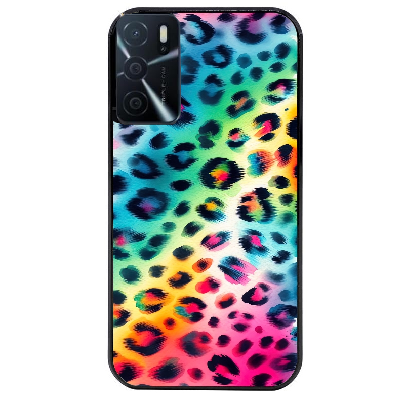 Coque noire taperso pour OPPO A16 et A16S avec motif leopard arc protection antichoc personnalisée