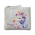 Porte monnaie personnalisé licorne bubble ivoire en feutrine en feutrine ivoire