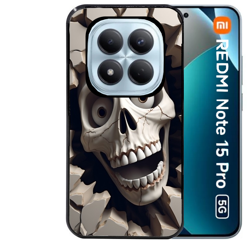 Coque noire taperso pour Redmi Note 15 et PRO PLUS 4G 5G avec motif tete de mort smile protection antichoc personnalisée