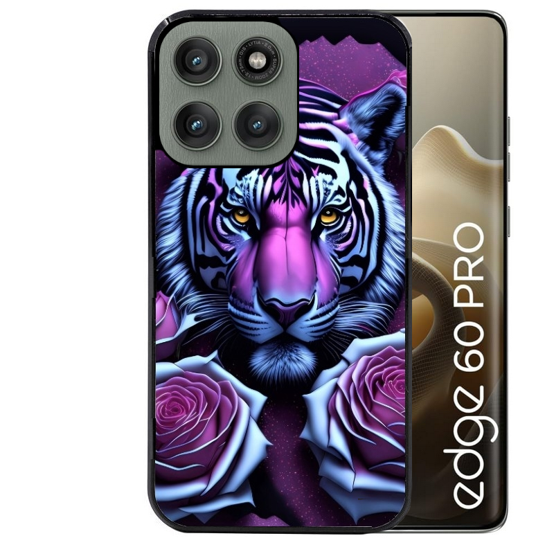 Coque noire taperso pour Moto Edge 60 et Neo Fusion Pro avec motif tigre uv style manga protection antichoc personnalisée