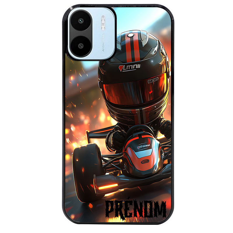 Coque noire taperso pour Redmi A1 et A2 avec motif karting f1 personnalisee protection antichoc personnalisée