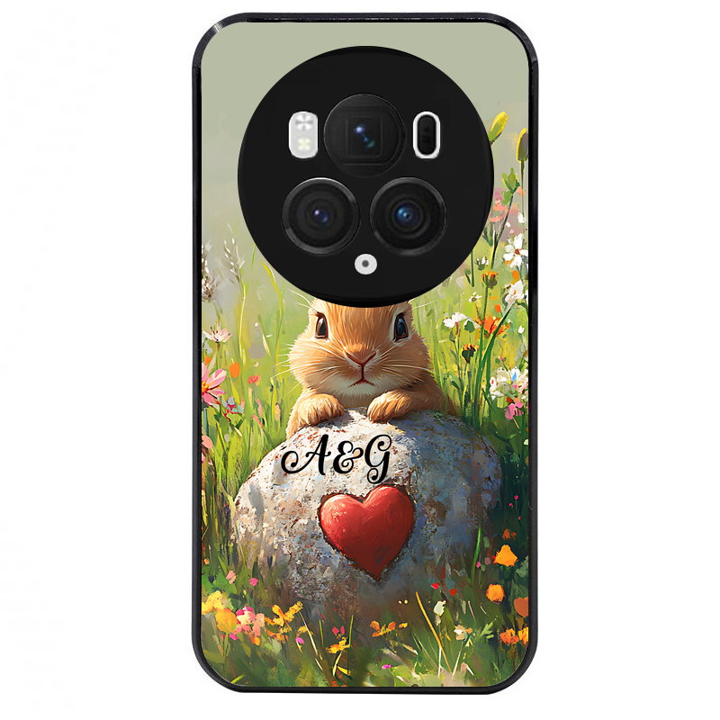 Coque noire taperso pour Magic 5 6 LITE et PRO avec motif lapin et fleurs personnalisee protection antichoc personnalisée