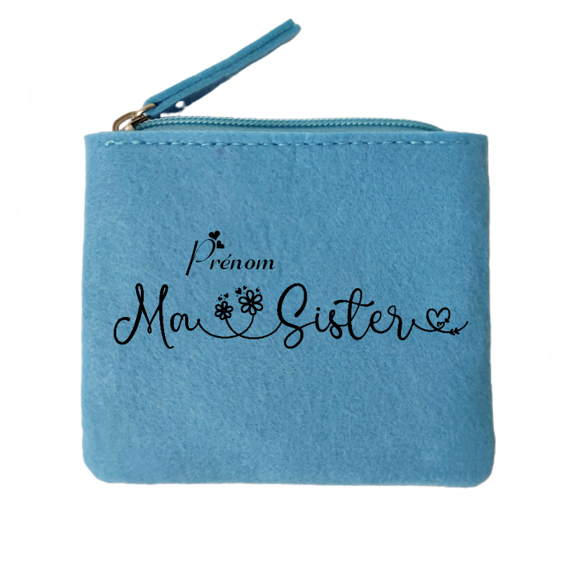 Porte monnaie personnalisé soeur sister en feutrine en feutrine