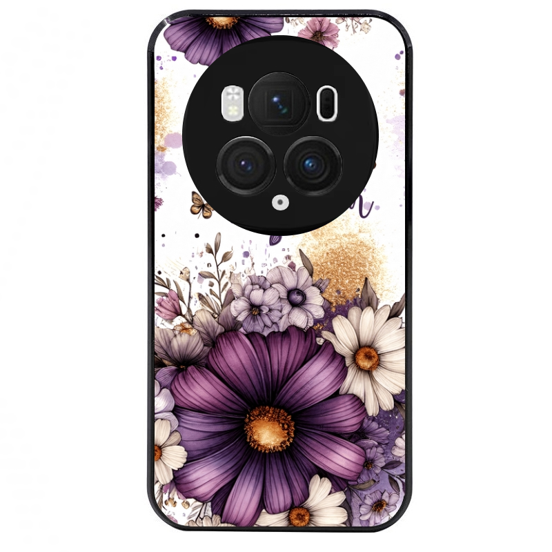 Coque noire taperso pour Magic 5 6 LITE et PRO avec motif fleur violette personnalisee protection antichoc personnalisée