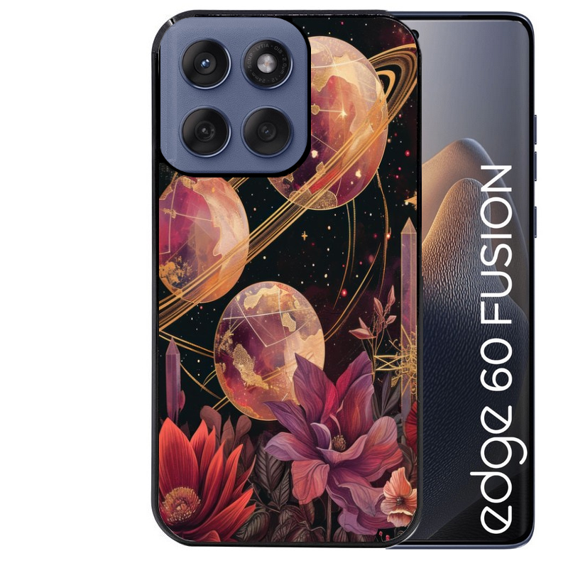 Coque noire taperso pour Moto Edge 60 et Neo Fusion Pro avec motif astro et fleurs protection antichoc personnalisée