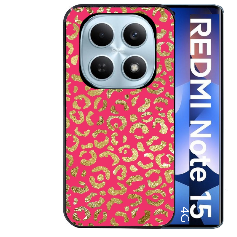 Coque noire taperso pour Redmi Note 15 et PRO PLUS 4G 5G avec motif leopard fuschia protection antichoc personnalisée