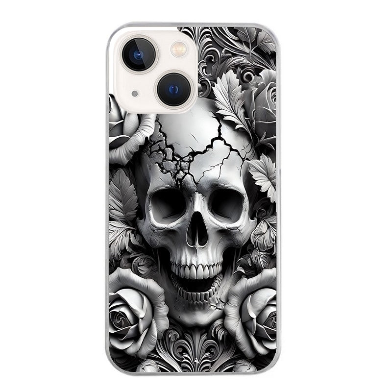 Coque taperso pour Iphone 12 et PRO MINI PRO MAX avec motif tete de mort fleur protection antichoc personnalisée