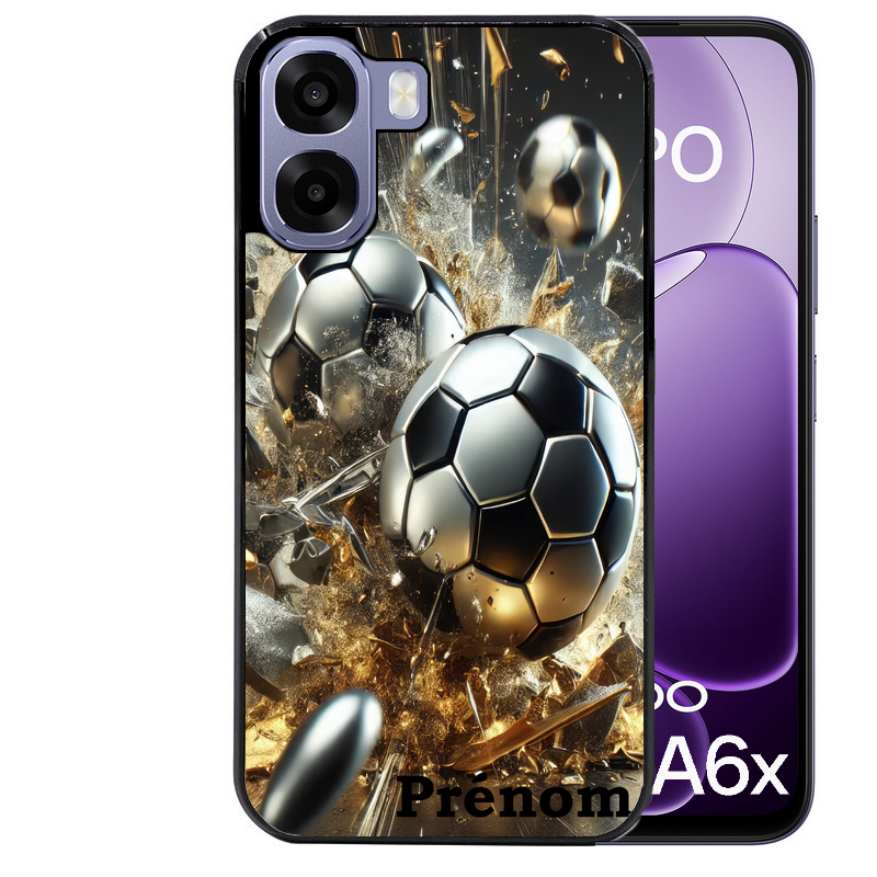 Coque noire taperso pour OPPO A6 A6X 4G et 5G avec motif foot metal personnalisee protection antichoc personnalisée