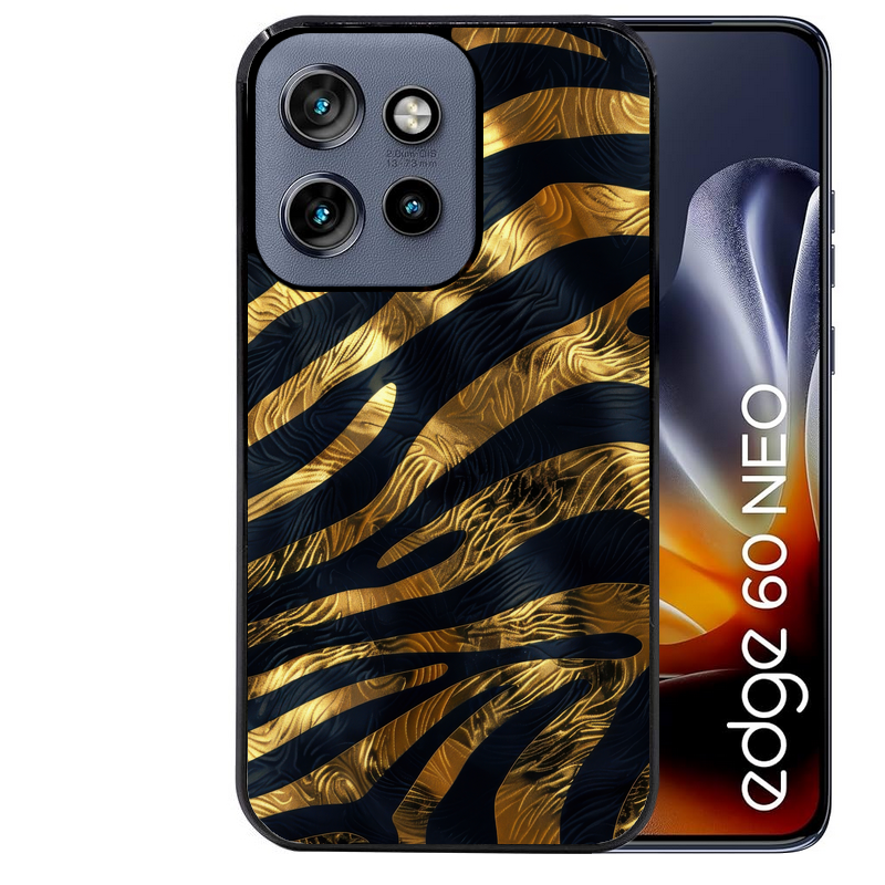 Coque noire taperso pour Moto Edge 60 et Neo Fusion Pro avec motif zebre gold protection antichoc personnalisée