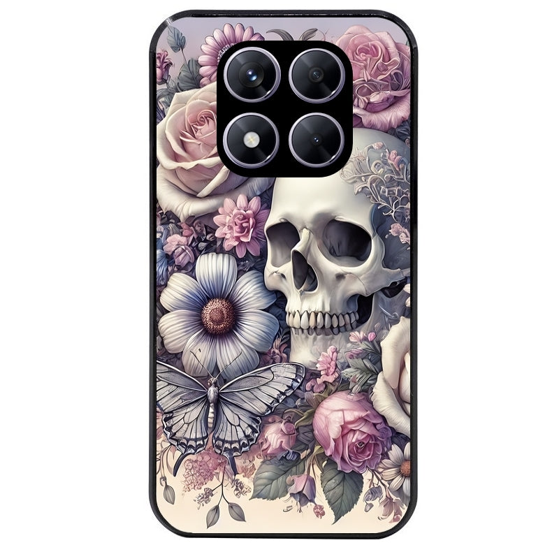 Coque noire taperso pour Redmi Note 14 et PRO PLUS 4G 5G avec motif tete de mort pastel protection antichoc personnalisée