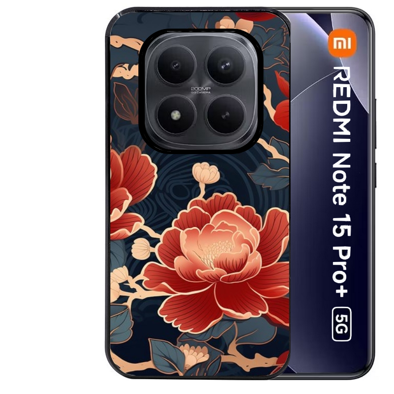 Coque noire taperso pour Redmi Note 15 et PRO PLUS 4G 5G avec motif fleur japan protection antichoc personnalisée