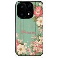Coque noire taperso pour OnePlus 15 avec motif bois et fleur avec votre prenom protection antichoc personnalisée