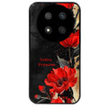 Coque noire taperso pour Magic 7 LITE et PRO avec motif fleur rouge avec prenom protection antichoc personnalisée