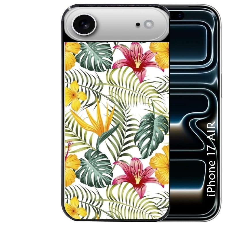 Coque noire taperso pour Iphone 17 17E AIR MAX PRO avec motif jungle et fleur hibiscus protection antichoc personnalisée