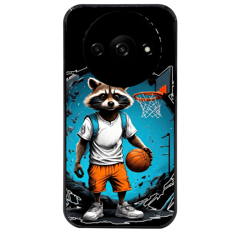 Coque noire taperso pour Redmi A3 avec motif basket racoon protection antichoc personnalisée