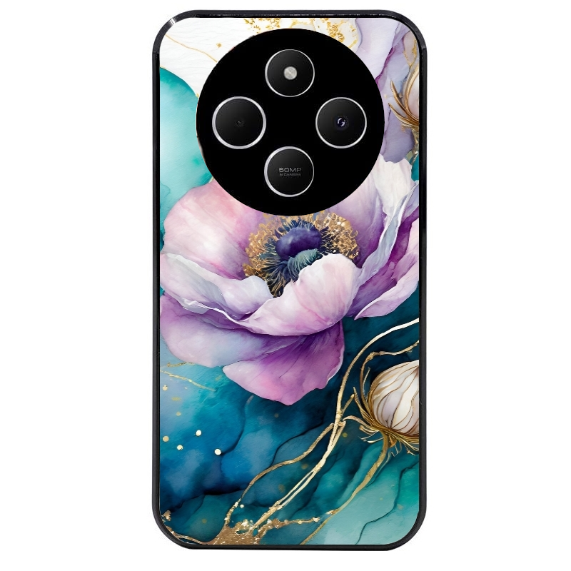 Coque noire taperso pour POCO C75 avec motif marbre fleur protection antichoc personnalisée