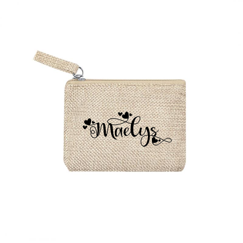 Pochette personnalisée prénom love en jute et doré en jute et doré