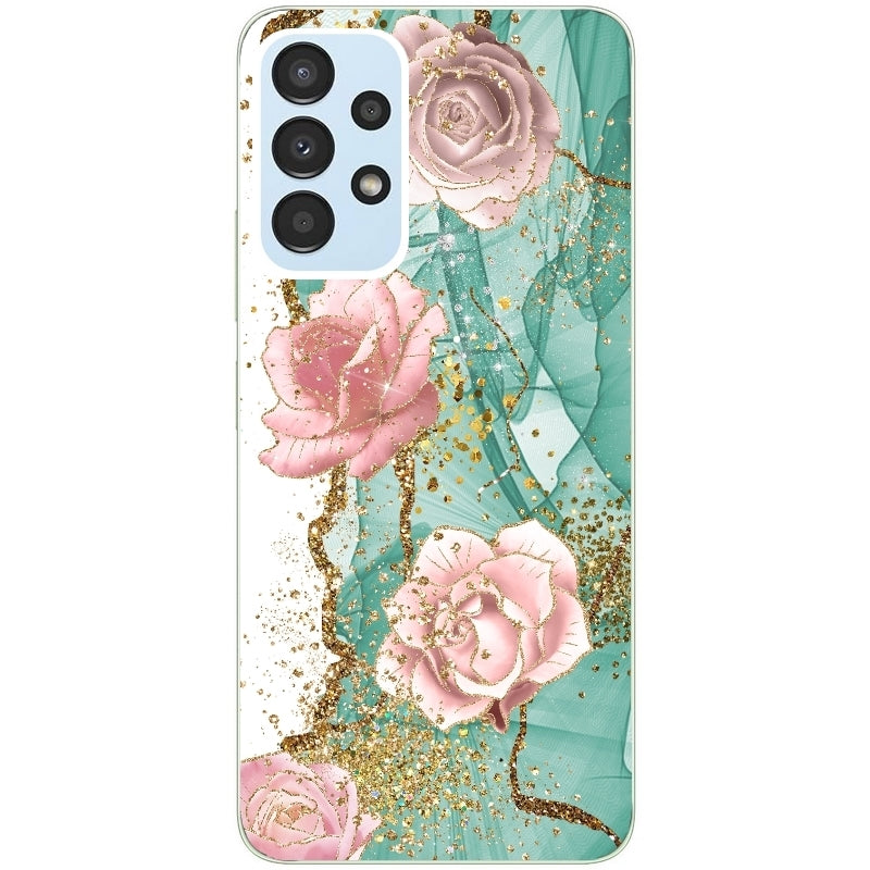 Coque taperso pour Galaxy A13 4G et 5G A23 A53 avec motif marbre fleur turquoise protection antichoc personnalisée