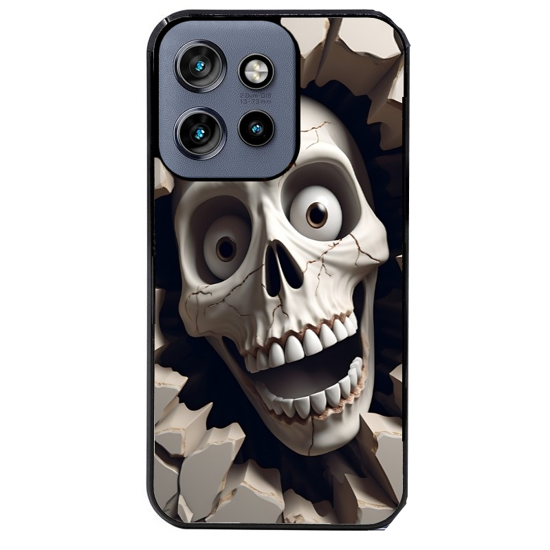 Coque noire taperso pour Moto Edge 60 et Neo Fusion Pro avec motif tete de mort smile protection antichoc personnalisée