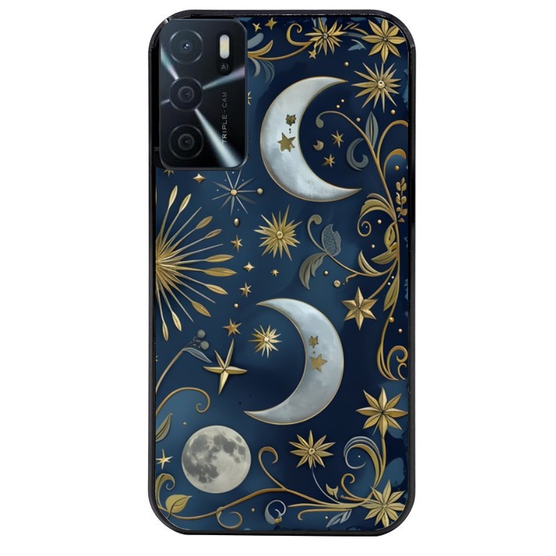 Coque noire taperso pour OPPO A16 et A16S avec motif lune et etoile protection antichoc personnalisée