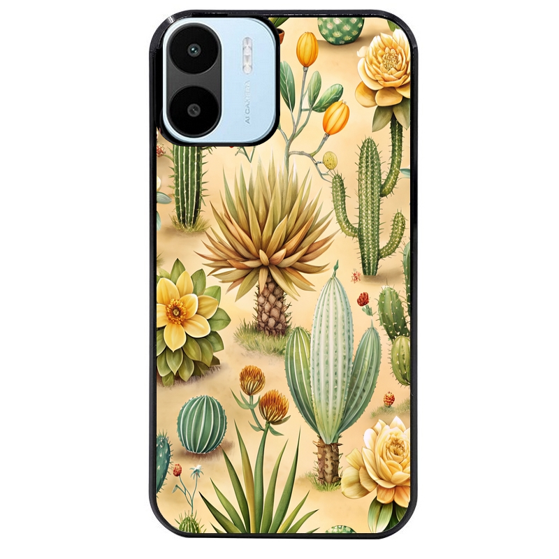 Coque noire taperso pour Redmi A1 et A2 avec motif cactus et succulent protection antichoc personnalisée