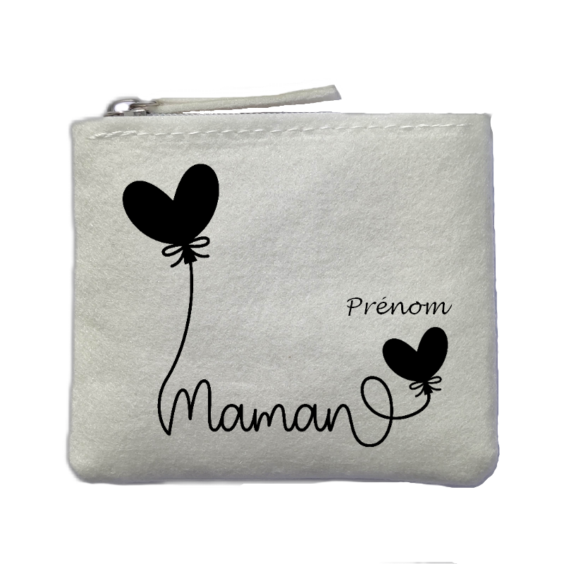 Porte monnaie personnalisé maman ballon ivoire en feutrine en feutrine ivoire