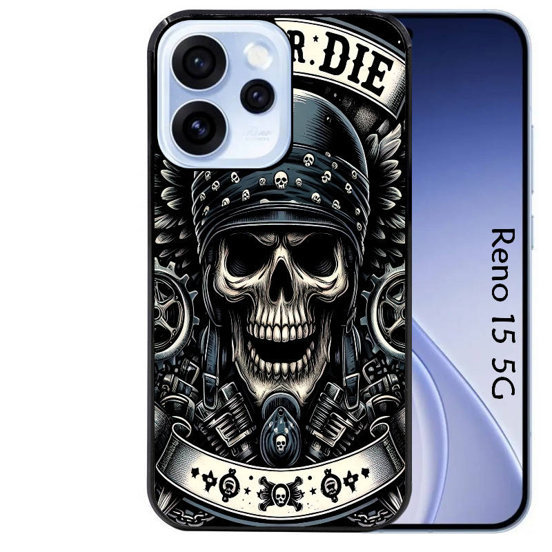 Coque noire taperso pour OPPO Reno 15 et F FS 5G avec motif mort motard protection antichoc personnalisée