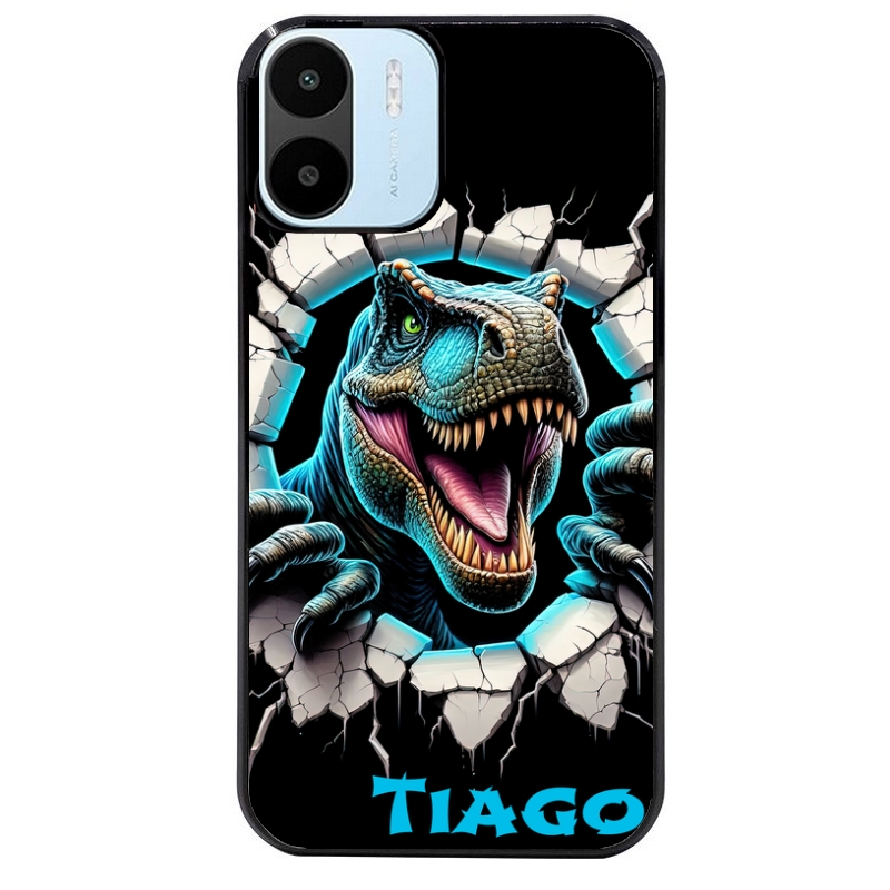 Coque noire taperso pour Redmi A1 et A2 avec motif dino t rex personnalisee protection antichoc personnalisée