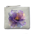 Porte monnaie personnalisé fleur violette ivoire en feutrine en feutrine ivoire