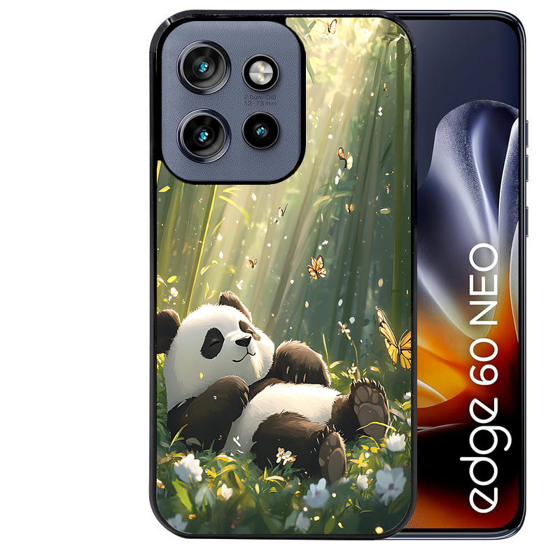 Coque noire taperso pour Moto Edge 60 et Neo Fusion Pro avec motif panda bambou protection antichoc personnalisée