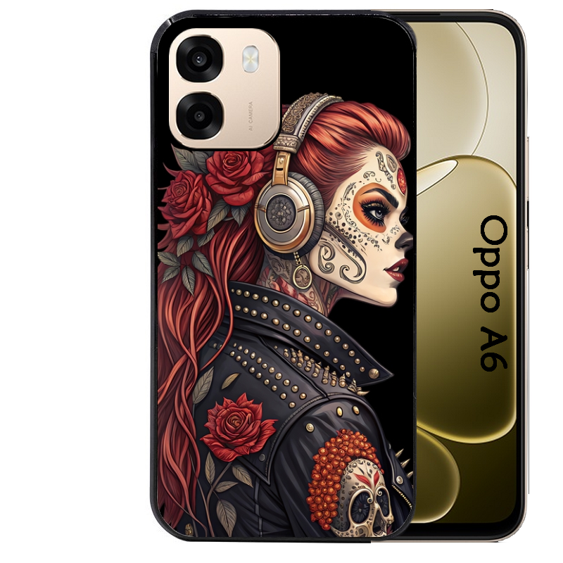 Coque noire taperso pour OPPO A6 A6X 4G et 5G avec motif tete de mort rock protection antichoc personnalisée