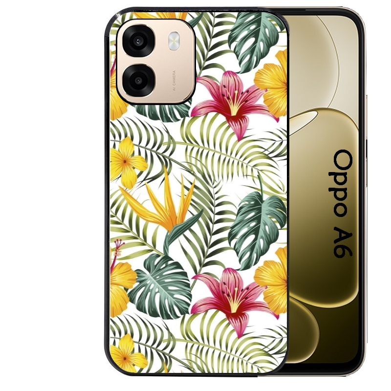 Coque noire taperso pour OPPO A6 A6X 4G et 5G avec motif jungle et fleur hibiscus protection antichoc personnalisée