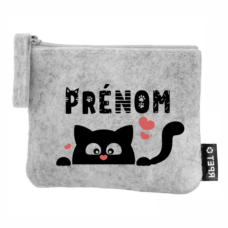 Porte monnaie personnalisé chat kawaii en feutrine en feutrine
