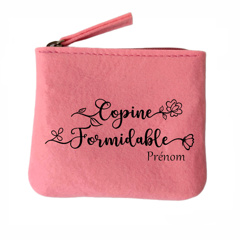 Porte monnaie personnalisé copine formidable en feutrine en feutrine