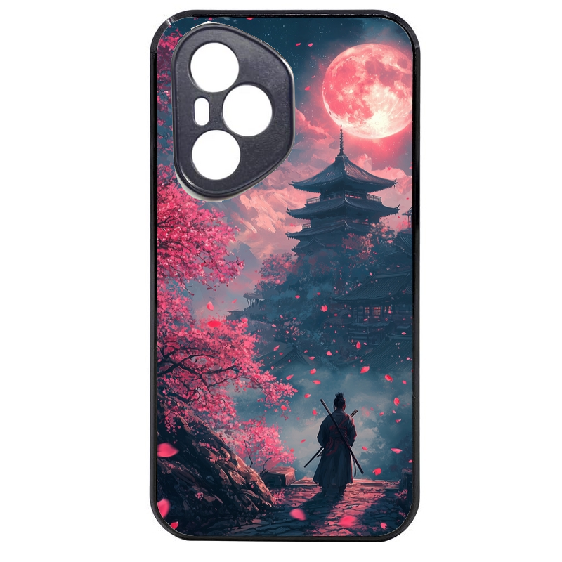 Coque noire taperso pour Honor 400 et Lite Pro Smart avec motif samourai cerisier protection antichoc personnalisée
