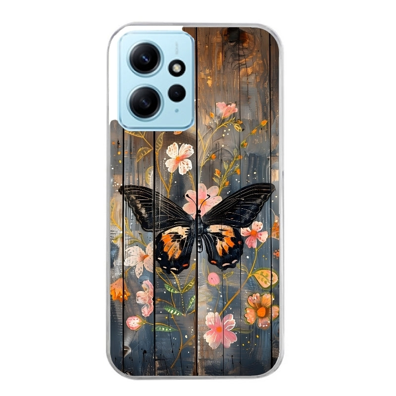 Coque taperso pour Redmi Note 12 4G 5G PRO 4G avec motif bois et papillon 2 protection antichoc personnalisée