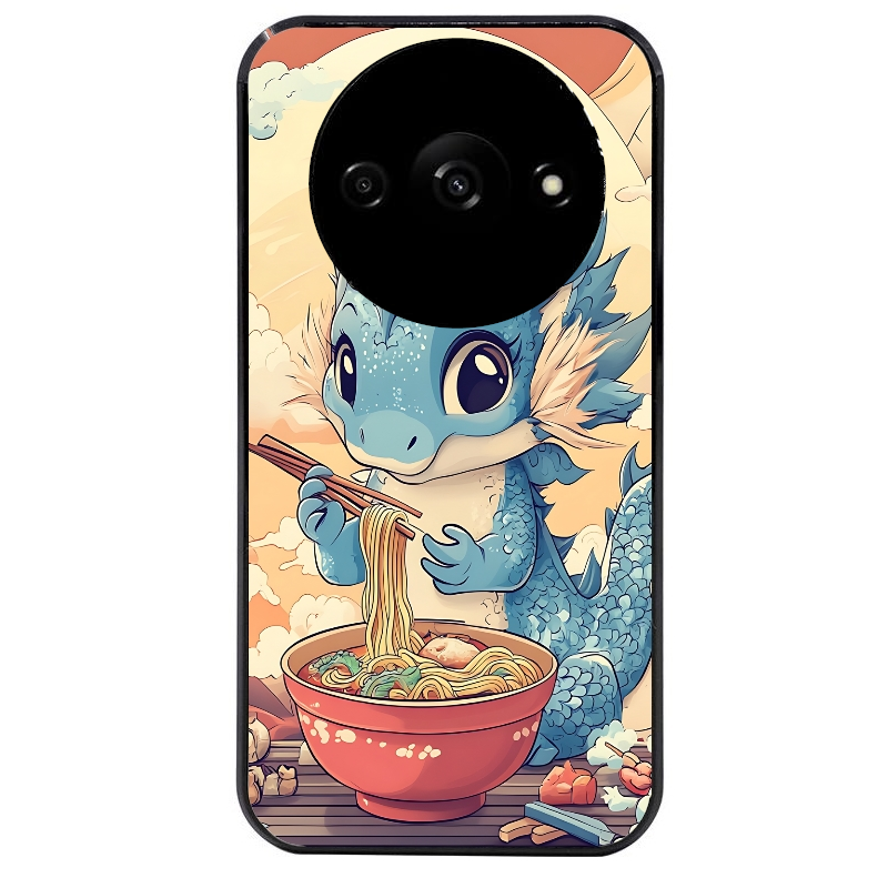 Coque noire taperso pour Redmi A3 avec motif dragon ramen 2 protection antichoc personnalisée