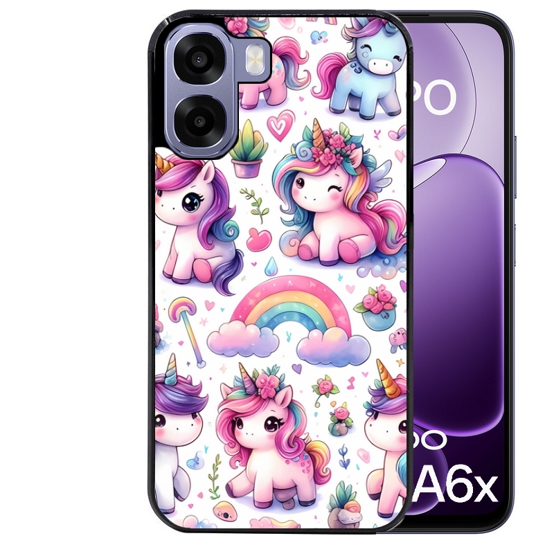 Coque noire taperso pour OPPO A6 A6X 4G et 5G avec motif licorne arc en ciel protection antichoc personnalisée