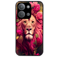 Coque noire taperso pour POCO C85 avec motif lion et fleurs rose protection antichoc personnalisée