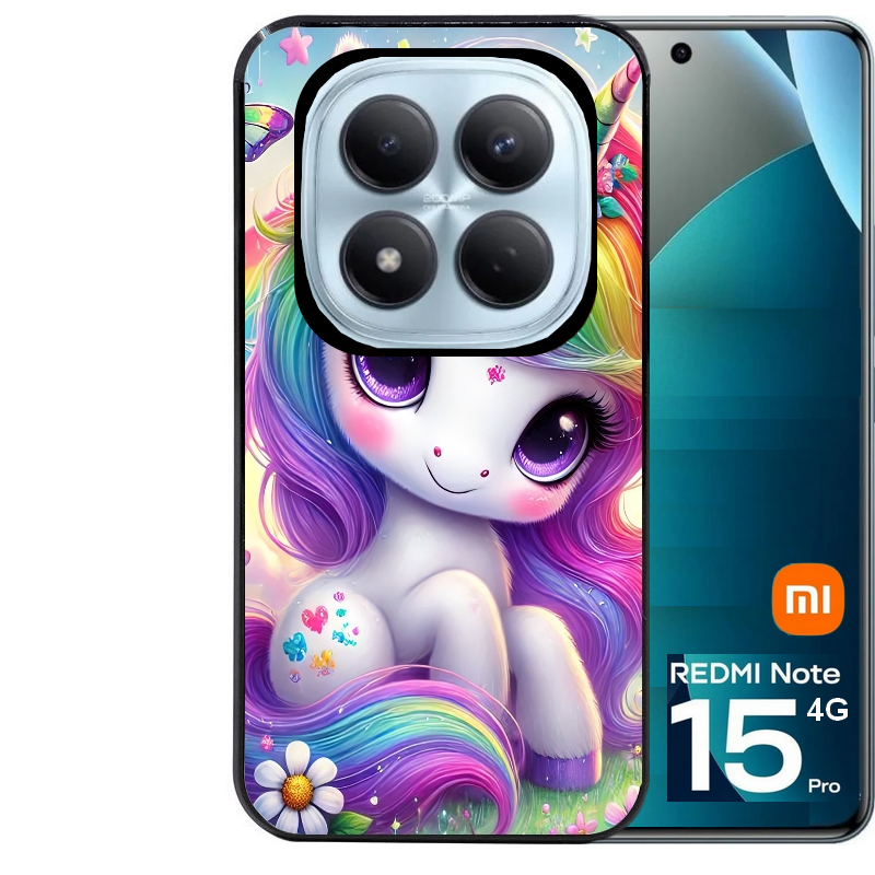 Coque noire taperso pour Redmi Note 15 et PRO PLUS 4G 5G avec motif licorne et fleurs protection antichoc personnalisée