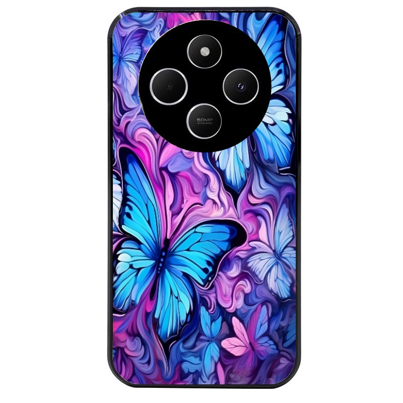 Coque noire taperso pour POCO C75 avec motif papillon violet uv protection antichoc personnalisée
