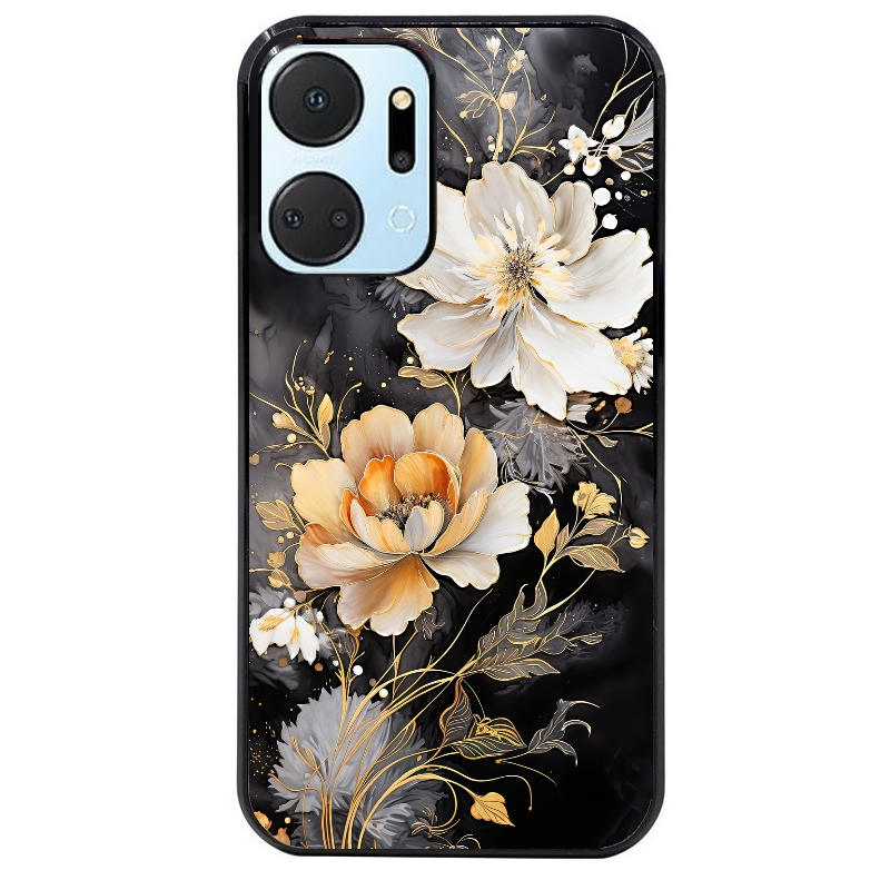 Coque noire taperso pour Honor X7A avec motif fleur blanche protection antichoc personnalisée