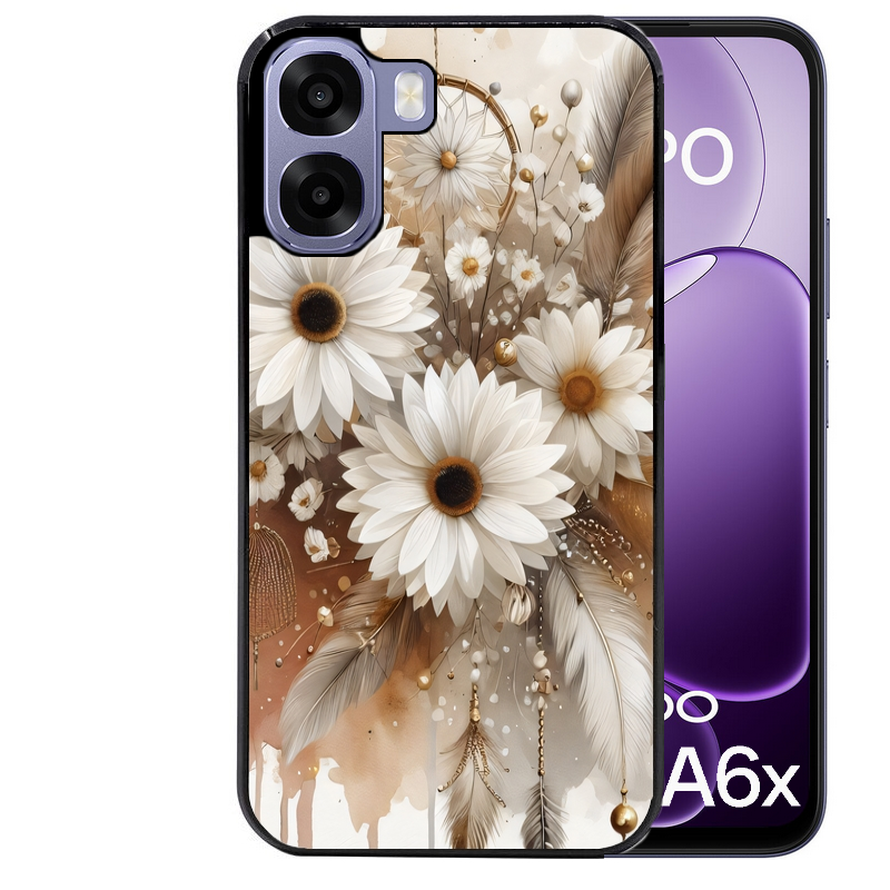 Coque noire taperso pour OPPO A6 A6X 4G et 5G avec motif dreamcatcher marguerite protection antichoc personnalisée