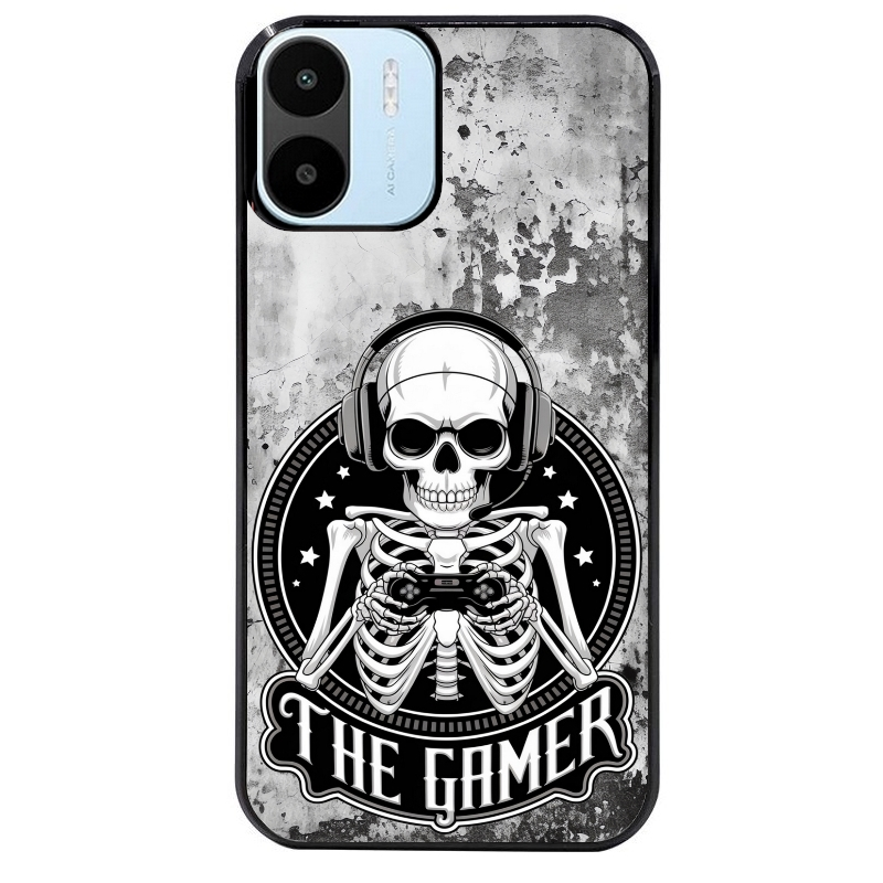 Coque noire taperso pour Redmi A1 et A2 avec motif tete de mort gamer beton protection antichoc personnalisée