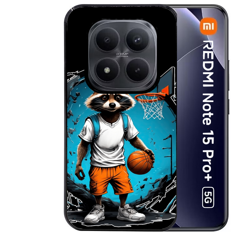 Coque noire taperso pour Redmi Note 15 et PRO PLUS 4G 5G avec motif basket racoon protection antichoc personnalisée