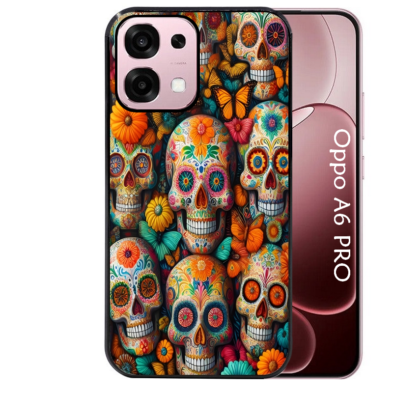 Coque noire taperso pour OPPO A6 PRO 4G et 5G avec motif mort mexicaine papillon protection antichoc personnalisée