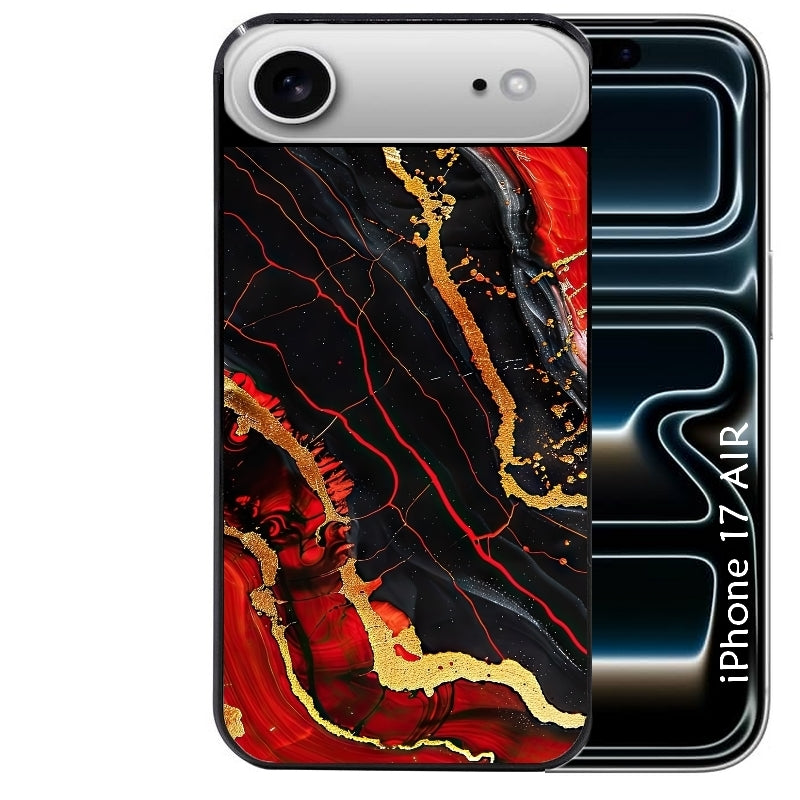 Coque noire taperso pour Iphone 17 17E AIR MAX PRO avec motif marbre rouge protection antichoc personnalisée